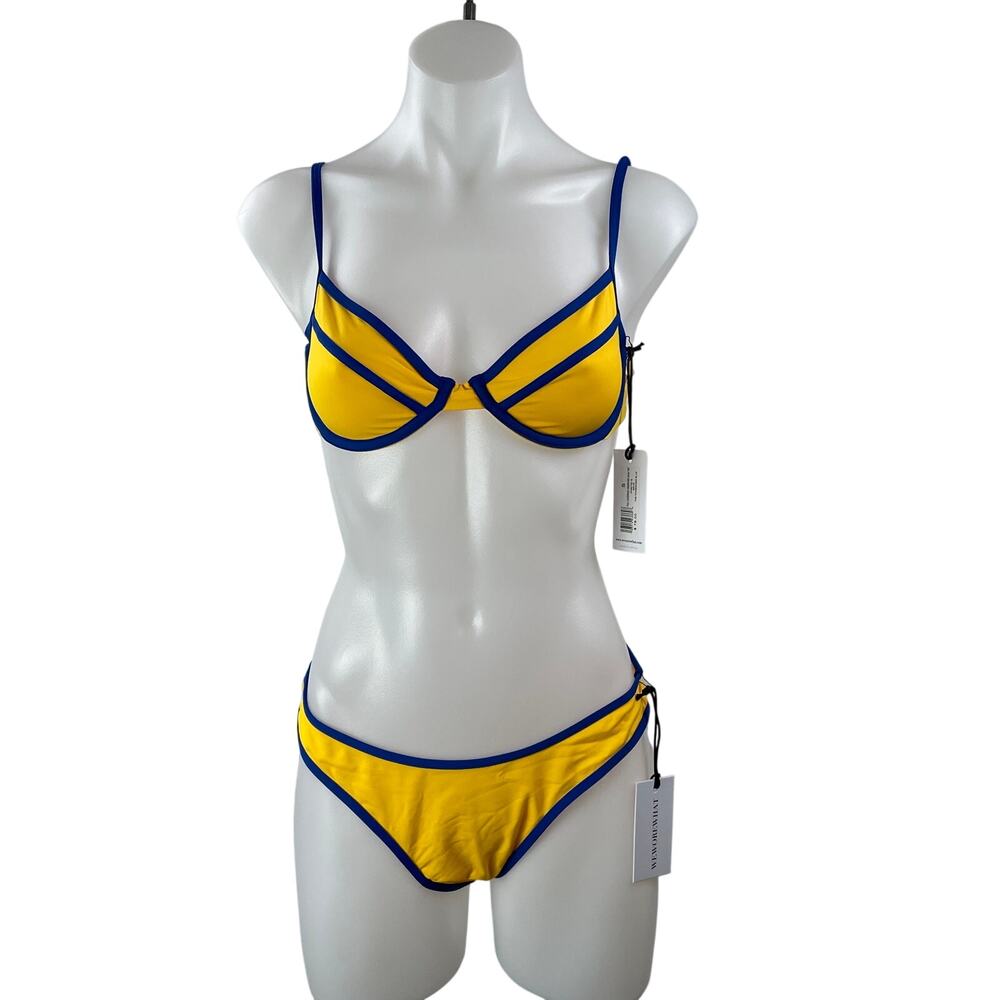 NEW WeWoreWhat Yellow Blue Classic Scoop Bustier 2 Piece Set Swimwear Size S/M